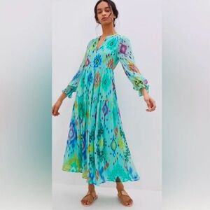 Anthropologie Serenade Multicolor Long Sleeve Maxi Dress Bohemian Boho